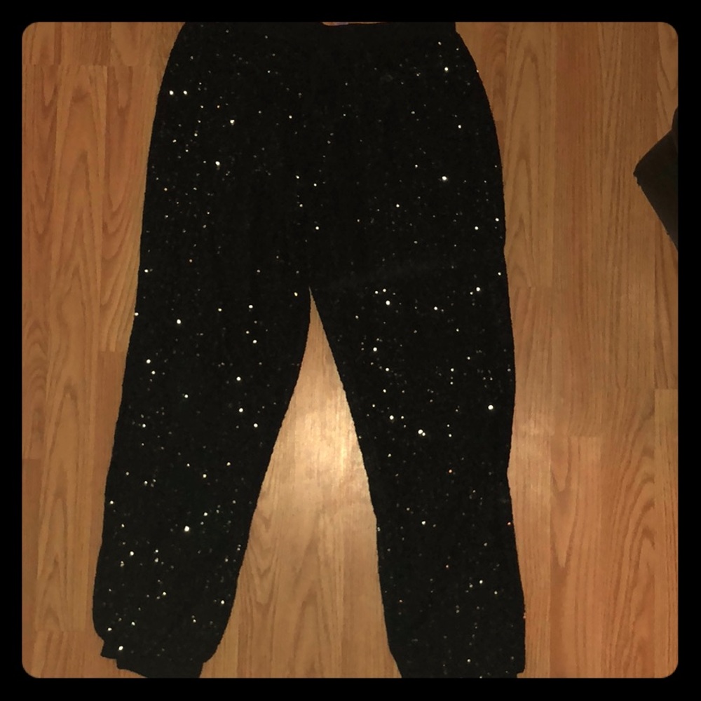 Justice Black Mini Sequin Jogging Pants - Size 18